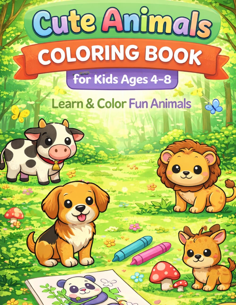 Cute Animals Coloring Book for Kids Ages 4–8: Learn & Color Fun Animals
