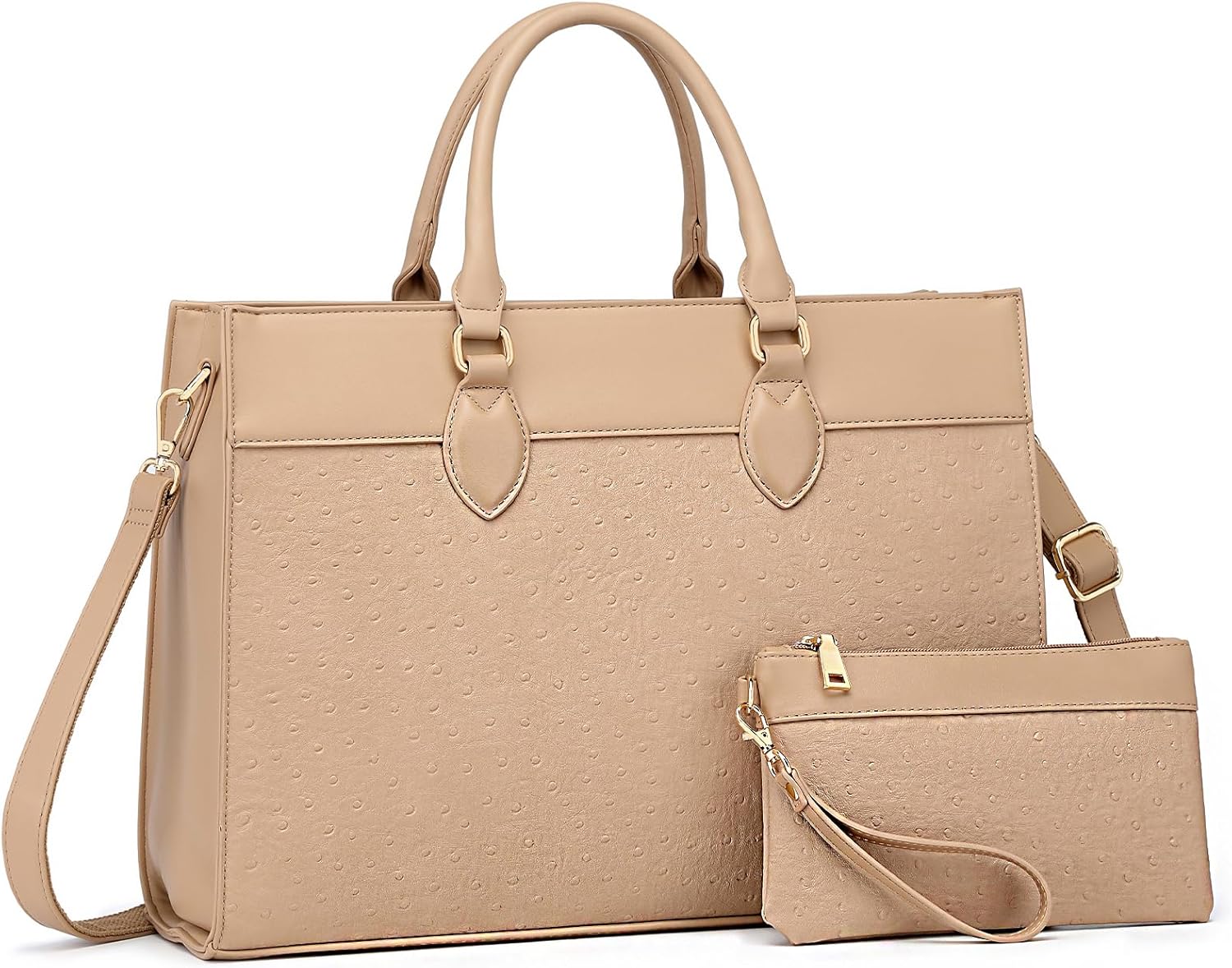 BOLOSTA Laptop Bag for Women 15.6 inch Work Tote Bags for Women Large Waterproof Leather Computer Bag with Clutch Purse