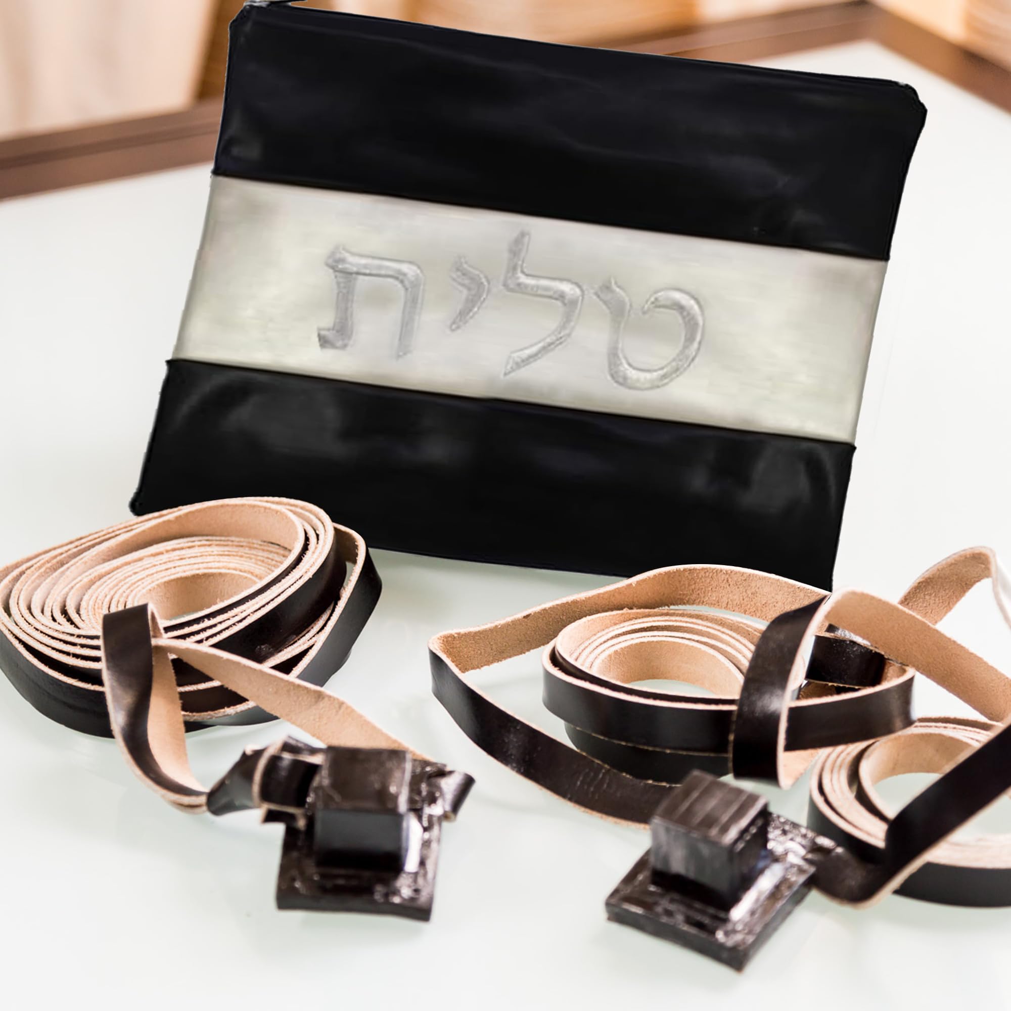 Majestic Giftware Tallit e Tefillin - Set di borse tradizionali con cerniera, per scialle da preghiera e tefillin, con custodia protettiva in plastica, ideale come regalo per ebrei, nero, oro, bianco,