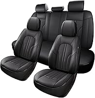 MINGBRON Waterproof Nappa Leather Car Seat Covers Full Set - Universal Fit for Cars SUVs Trucks, Black Seat Protectors