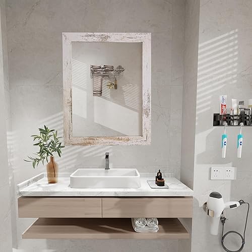 Miniatura 5 de Espejo de pared decorativo para granja, espejo con marco de madera blanca para pared, espejo colgante rectangular para baño, dormitorio, sala de