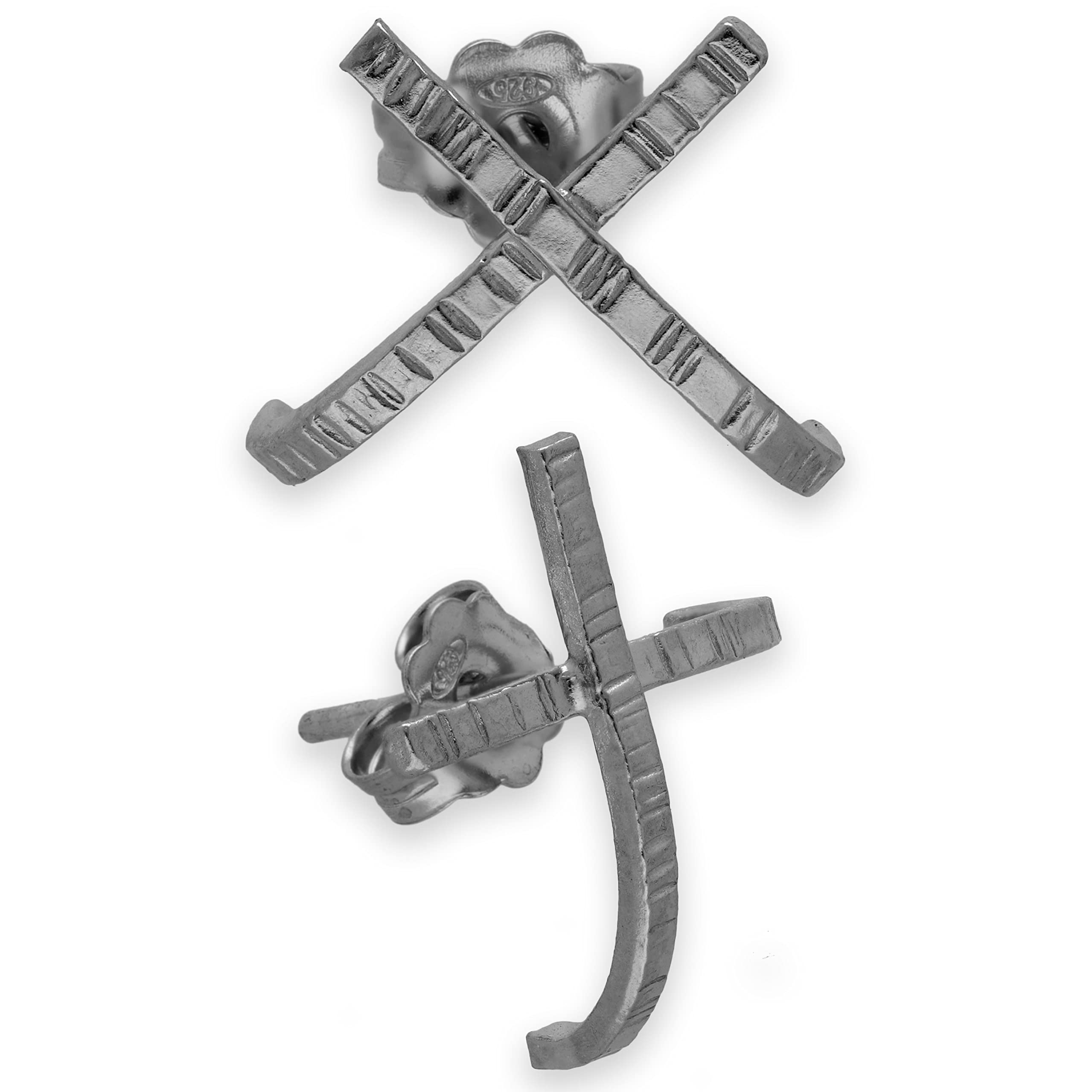 Pendientes de Botón Forma X para Hombre, Plata de Ley 925, Estilo Gótico Geométrico, Acabado Martillado, Sin Níquel Hipoalergénicos - Hechos a mano por Emmanuela