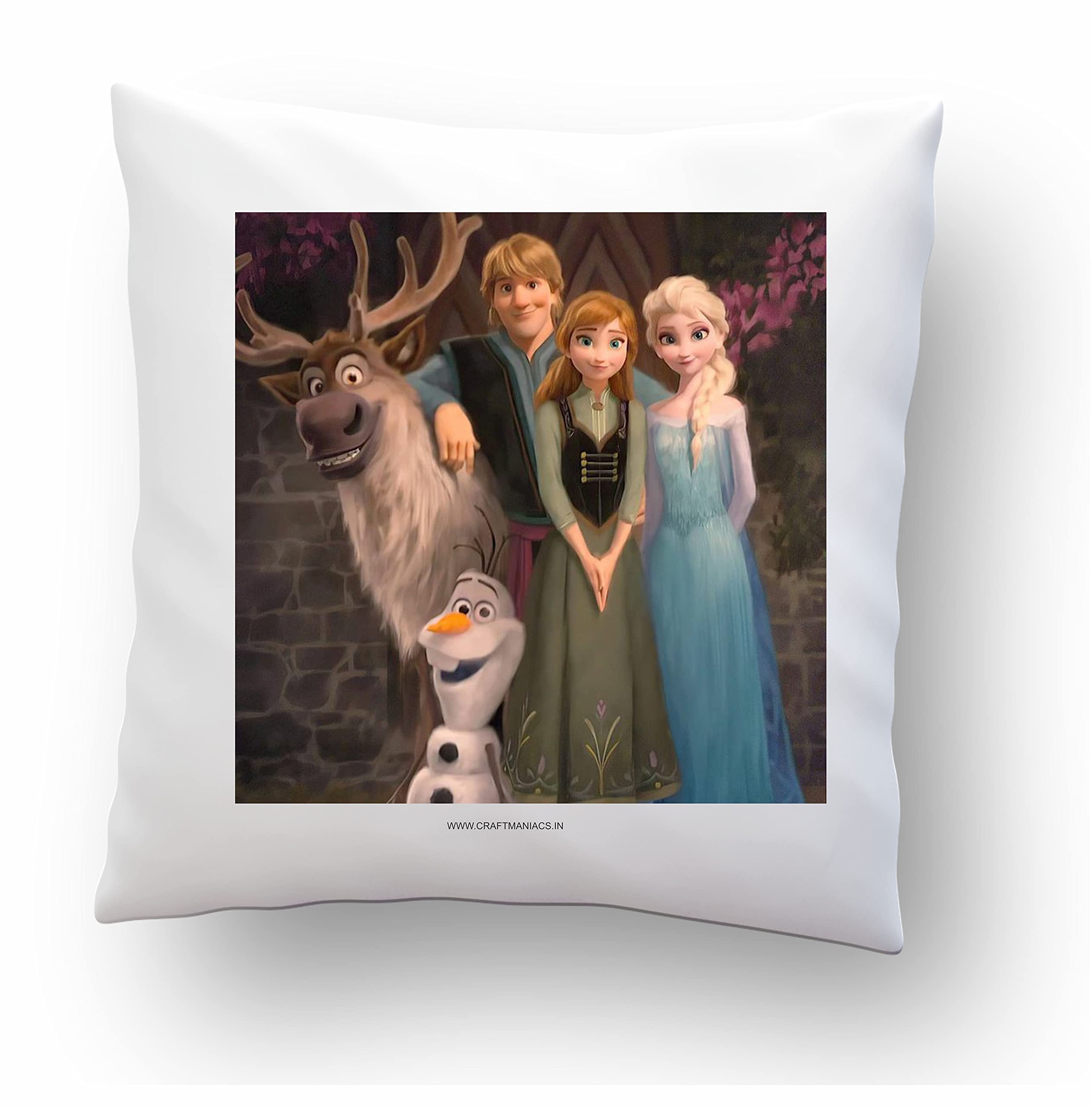 CRAFT MANIACS Princess ELSA & HANS Smiling 16*16 INCHES Pillow with Filler | UBER Cool Merch for Kids,BFFs & Cartoon Lovers