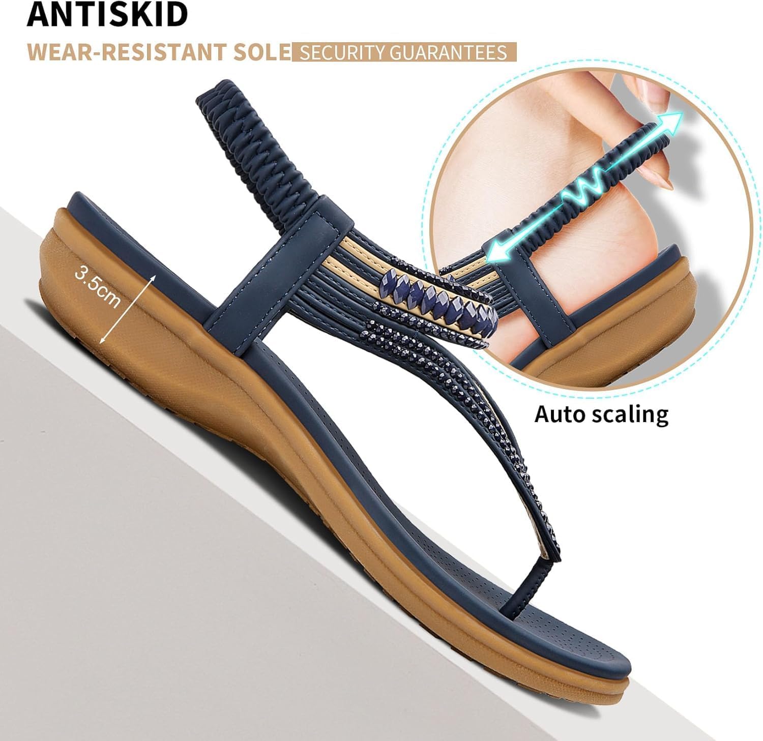 Littleplum Womens Sandals Comfort Arch Support Sandals Summer Walking Shoes Casual Ankle Elastic Flip Flops Shoes - Image 5