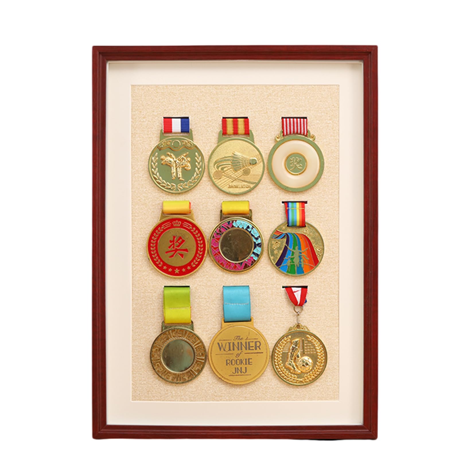 ETUELNOPT Medal Storage Box for Runners, Medal And Photo Display Cabinet Solid Wood Multicolor Multiple Sizes(Mahogany Color,A3 (9 medals))