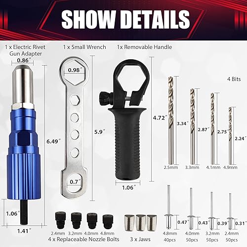 Miniatura 2 de Kit adaptador de pistola de remache, kit de herramientas manuales de tuerca de remachado profesional, cabeza de remache de diámetro de