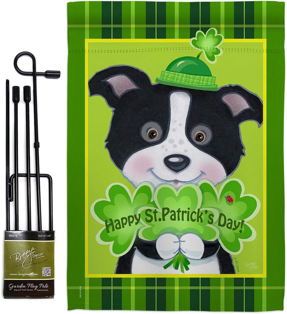 St Pats Puppy Burlap Garden Flag Springtime Patrick Shamrock Leprechaun Lucky Coin Holiday March Irish Clover Small Decorative Gift Yard House Banner Double-Sided Made In USA 13 X 18.5