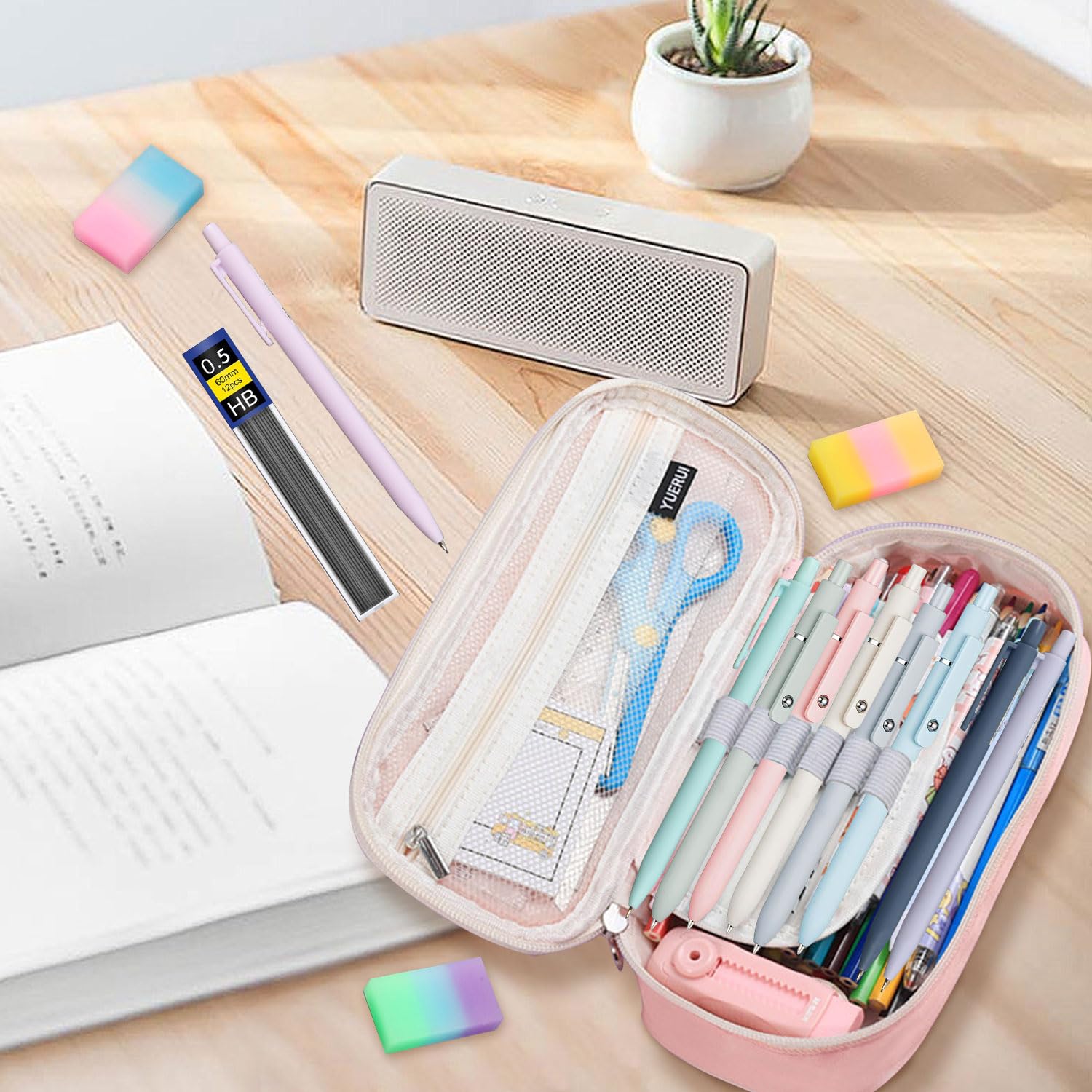 36 Pièces Fourniture Scolaire avec Trousse, 5 Stylos Bille Rétractable, 6 Porte Mine, 3 Gomme pour Fourniture Scolaire Aesthetic, Ecrire, Dessiner