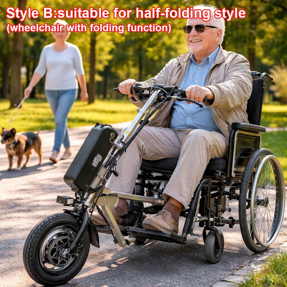 Dispositivo De TraccióN para Silla De Ruedas De 500 W,Handbike Silla De Ruedas Electrica,Convertir Silla de Ruedas Manual en eléctrica con la luz Delantera,3 Velocidades,Alcance 50 Km B