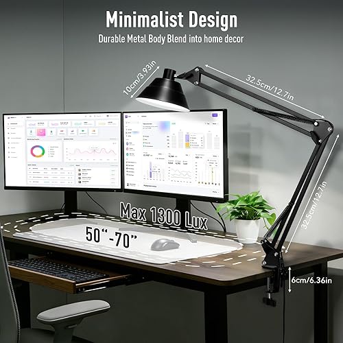 Miniatura 4 de Lámpara de escritorio LED para oficina en casa, lámpara de escritorio con brazo oscilante con abrazadera, lámpara de mesa de cuello de cisne