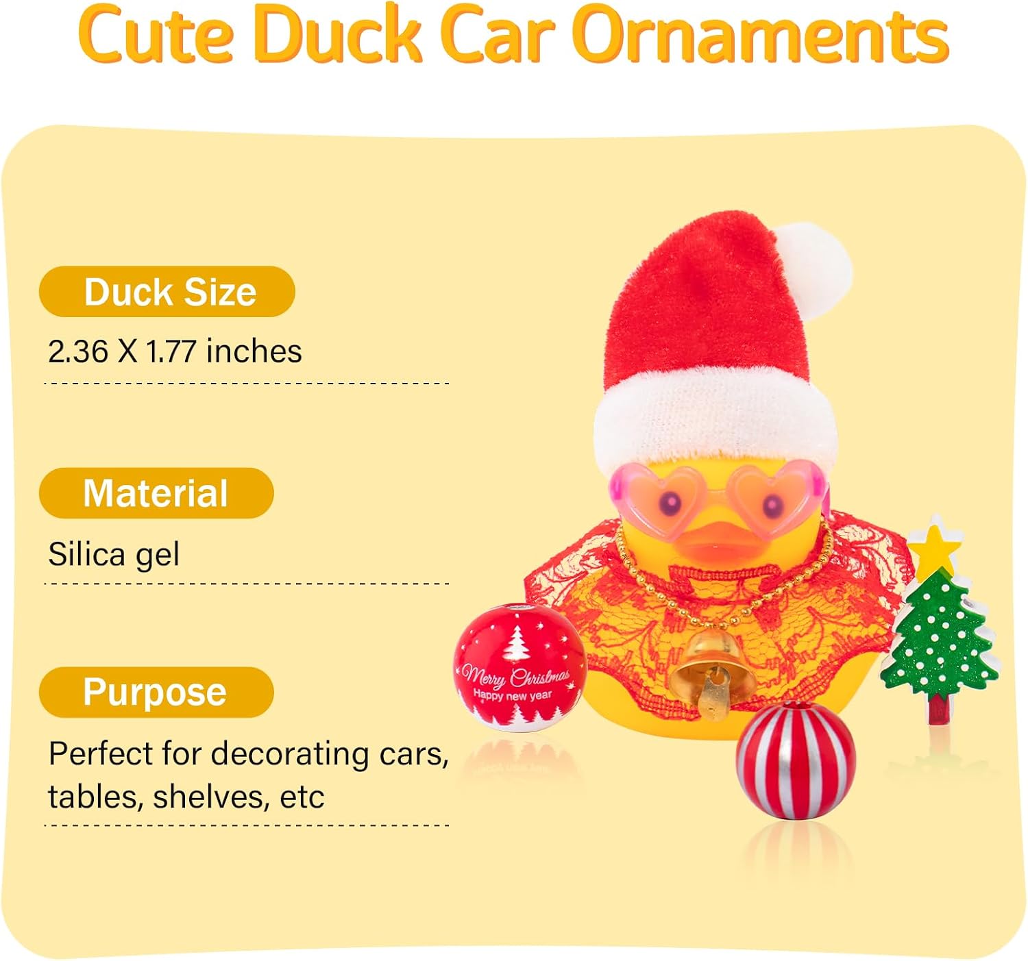 wonuu Christmas Rubber Duck Car Ornaments Car Decorations Christmas Accessories Santa Hat Skirt and Wind Bell, Red-Lace Dress