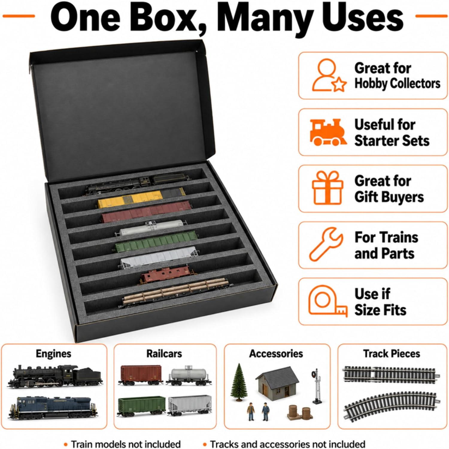 Silipull 3 Pcs N Scale Model Train Storage Box with 9 Slots Foam Insert Organizer and Lid Hard Corrugated Mailer Box for N Gauge Train Model Railway Locomotives Wagons Vehicles Transport Accessories