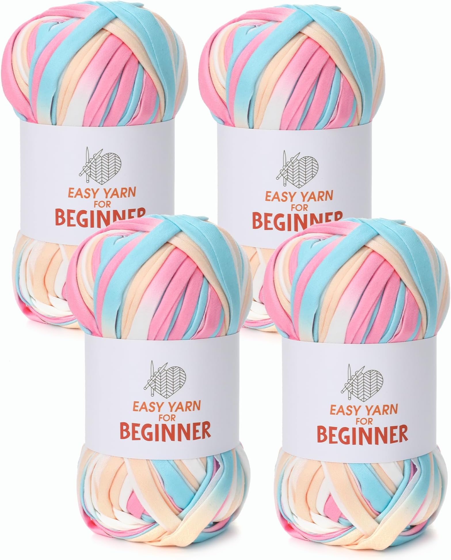 T-Shirt Yarn for Crocheting & Knitting - 4 Pack Chunky Thick Yarn for Bags, Blankets, Cushions, Slippers, Storage Baskets & Projects - 100g x 4 (3.5oz x 4) - DIY Handmade Knitting Gift