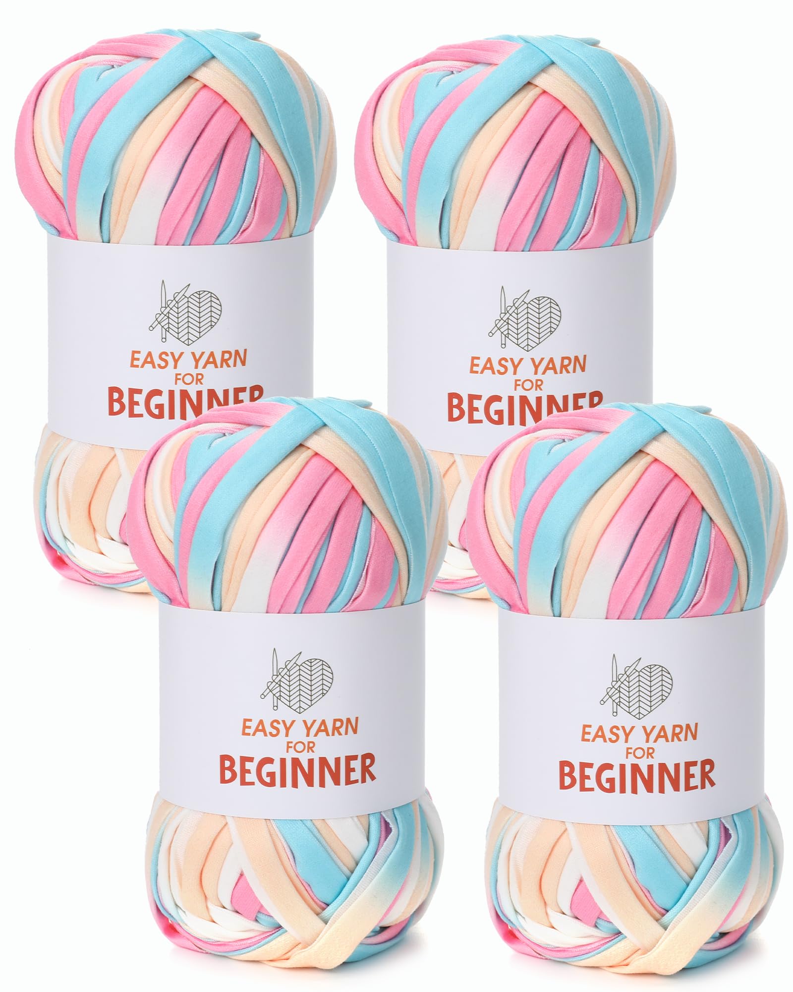 T-Shirt Yarn for Crocheting & Knitting - 4 Pack Chunky Thick Yarn for Bags, Blankets, Cushions, Slippers, Storage Baskets & Projects - 100g x 4 (3.5oz x 4) - DIY Handmade Knitting Gift
