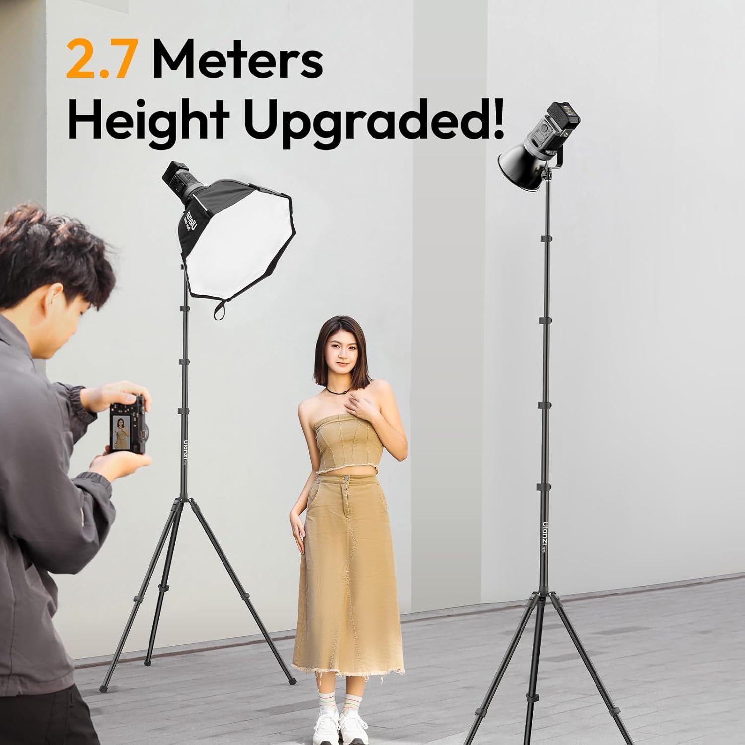 ULANZI Phone Tripod Mount ST-06S, New Universal Smartphone Mount Adapter with 2 Cold Shoe, T270 Light Stand 8.8ft/270cm Adjustable Photography Light Tripod Stand for Photo Video Shooting