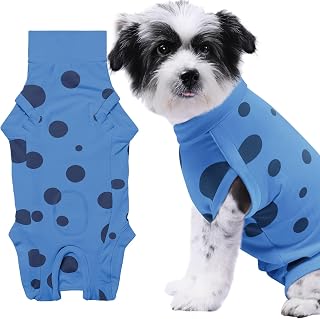 Medium Dog Recovery Suit with Pee Hole, Professional Dog Surgery Suit Post Spay, Neuter, Abdominal Surgical Suit for Male Female Dogs, Can Prevent Licking Soft Breathable Cotton Covers Wound (Blue)