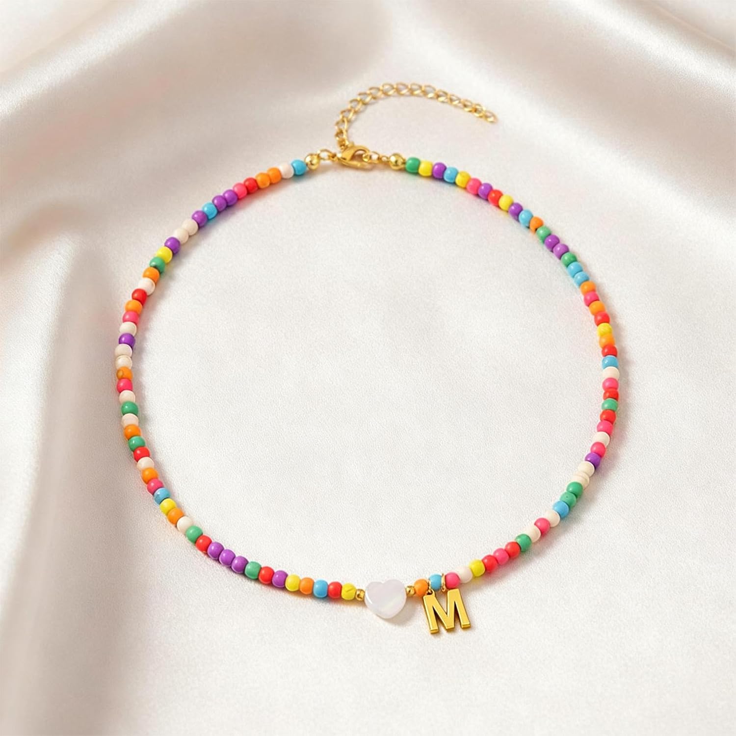 Initial Necklaces for Women Colorful Beaded Choker with Gold Plated A-Z Letter Pendant - Image 6