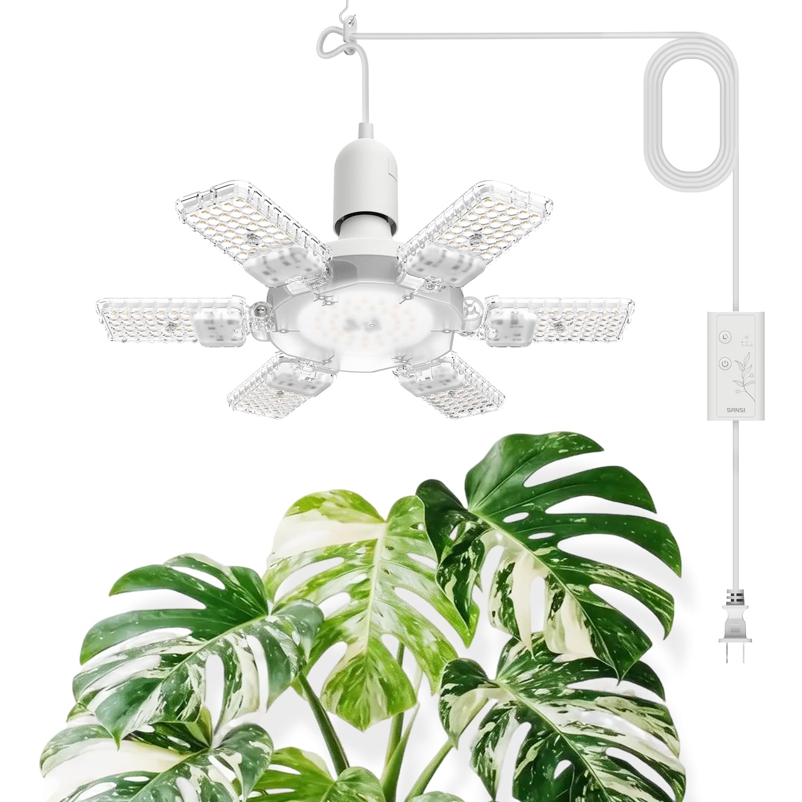 SANSI Grow Lights for Indoor Plants, 198 LEDs Plant Growing Lamp with Timer, 60W 4700LM 4000K Plant Light with Full Spectrum High PPFD, Height Adjustable Wings, 16.4FT Power Cord for Tall Large Plants-image-23