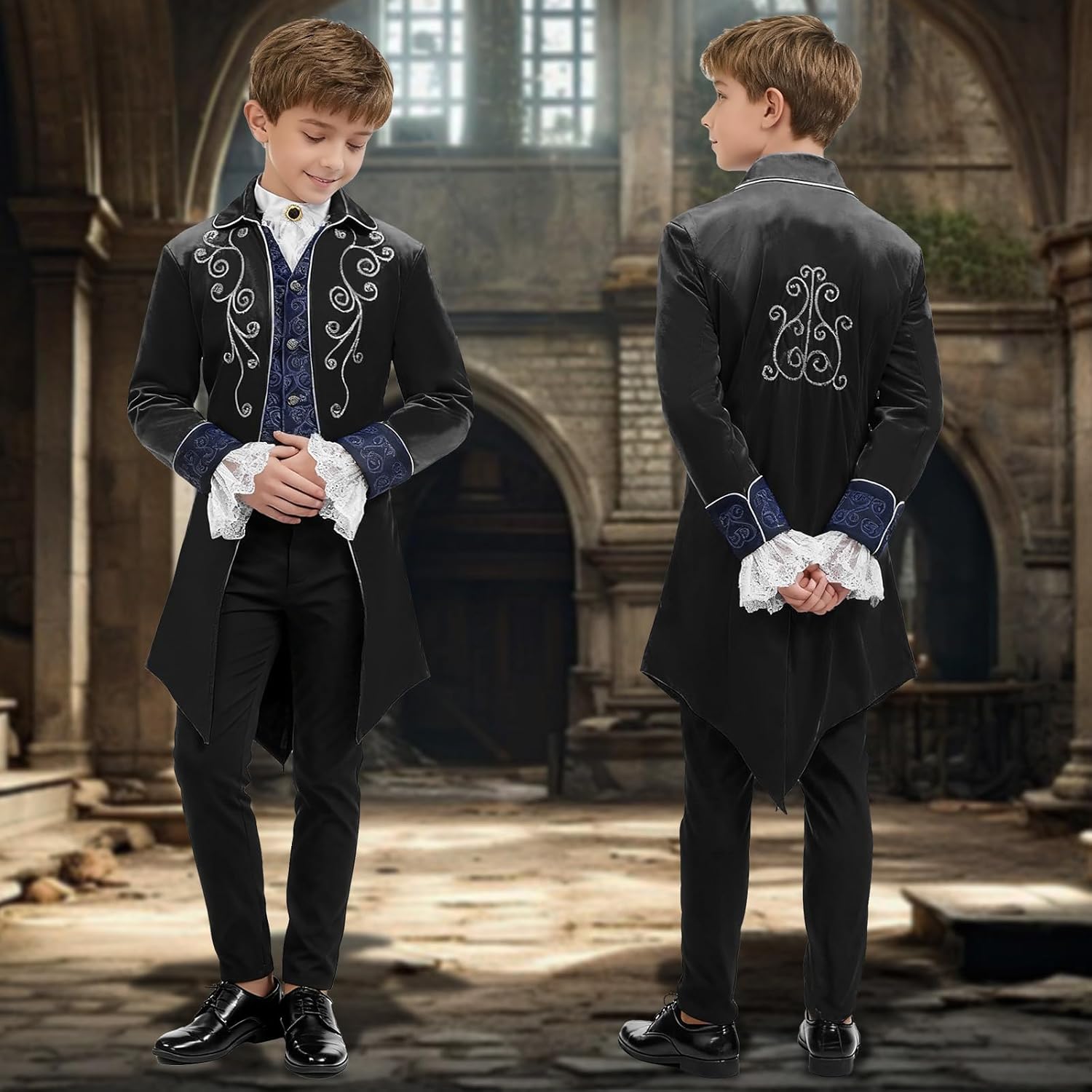 BPURB Jongens middeleeuwse gothic tailcoat mantel Steampunk Victorian Frock Coat Coloniaal historische kinderjas (M, bruin
