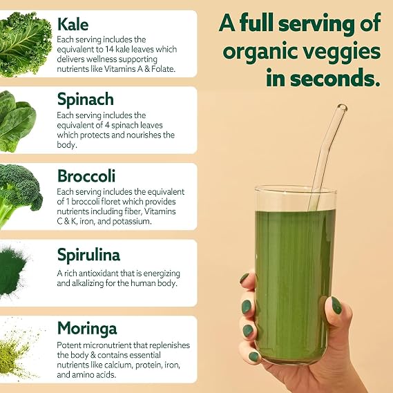 Suja Organic Greens Powder Probiotic Blend, Spirulina, Daily Superfood Drink or Smoothie Mix for Immune Support, Digestion, Energy, Vegan, Gluten Free, Non GMO, 10 Servings