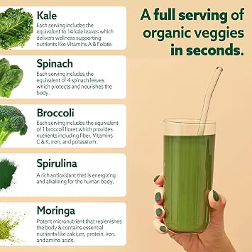 Suja Organic Greens Powder Probiotic Blend, Spirulina, Daily Superfood Drink or Smoothie Mix for Immune Support, Digestion, Energy, Vegan, Gluten Free, Non GMO, 10 Servings