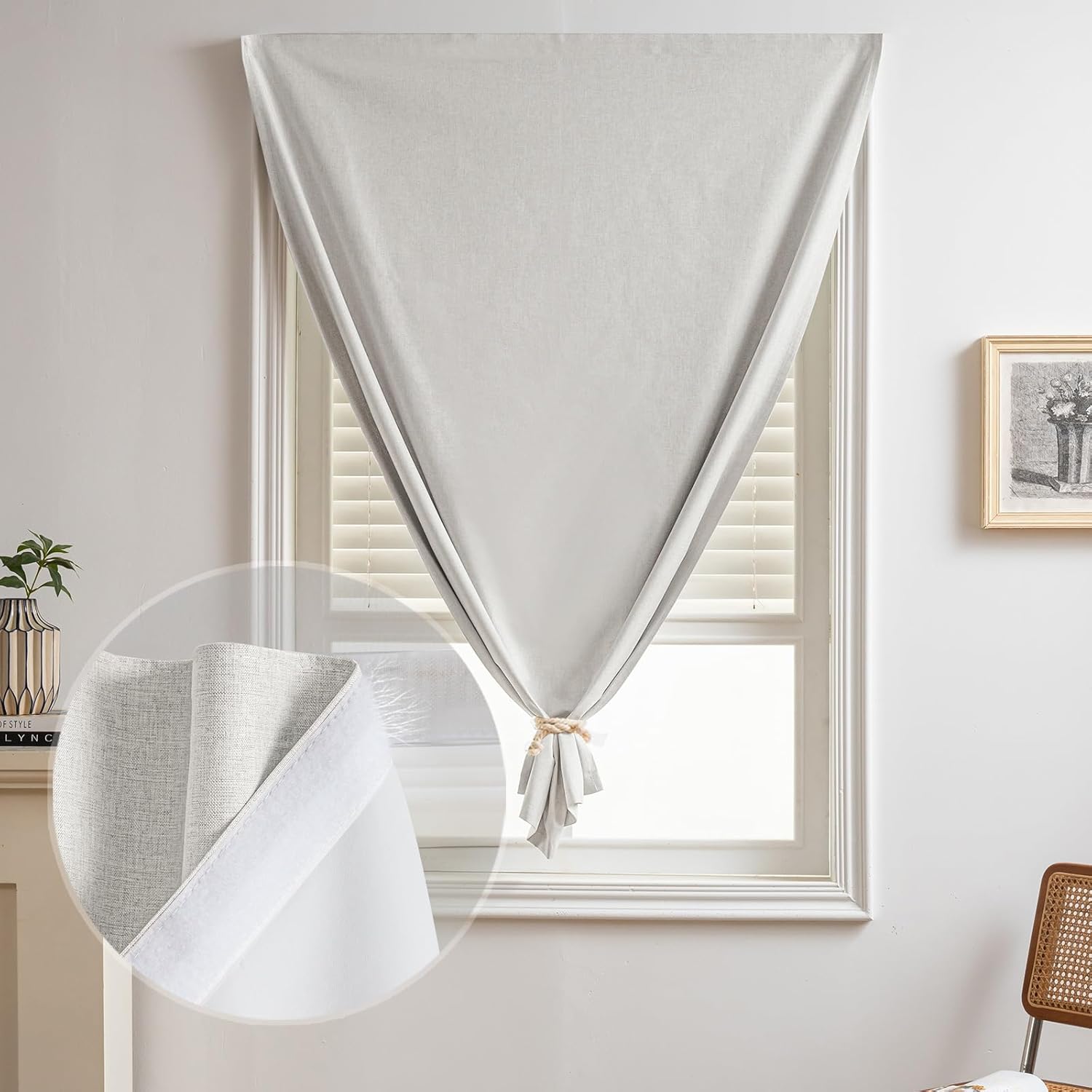 Adhesive Blackout Curtains, Portable Blackout Curtains, Curtains No Rod Needed, Easy to Clean, 100% Blackout for Privacy Protection, Stick on Blinds (Light Beige - W35 × L72 in)