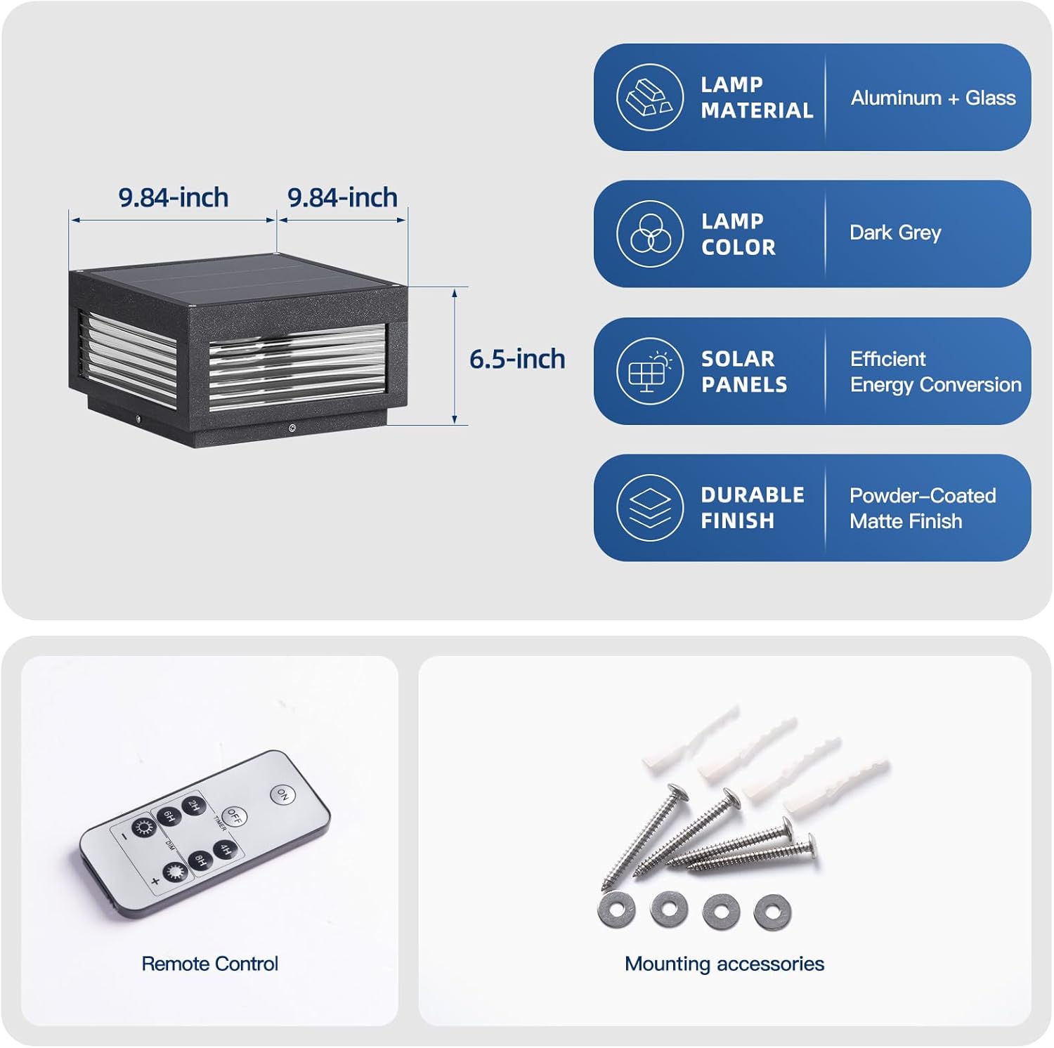 Solar Post Lights, 9.84" Modern Pillar Lights Waterproof, Glass Outdoor Column Light Solar Powered, Landscape Pillar Lamp Dusk to Dawn 3000K Lighting for Patio Fence Deck Yard Garden Entrance