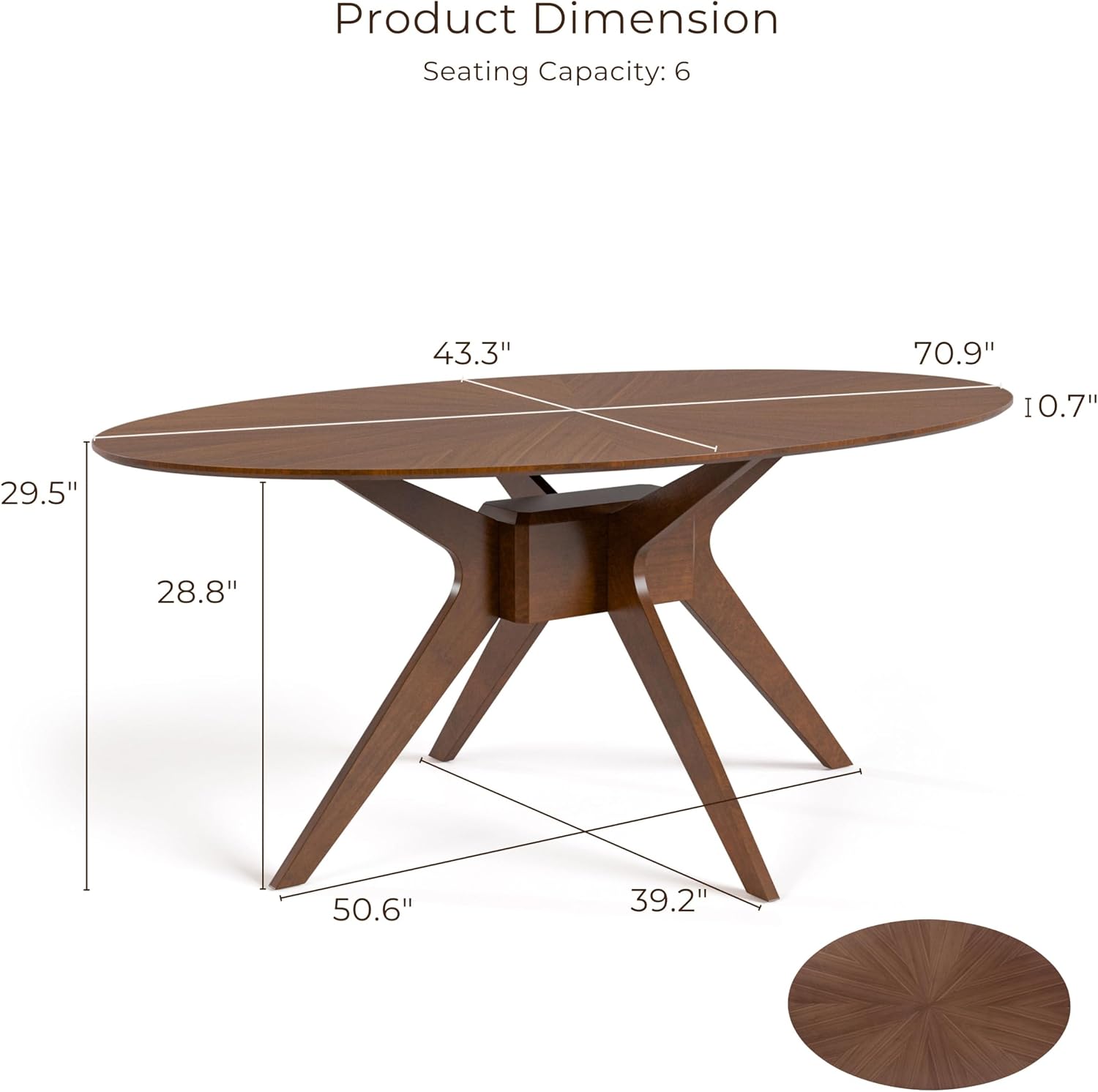 Furniture of America Alara Mid-Century Modern Solid Wood 54-inch Oval Dining Table, Seats up to 6, Easy Assembly, for Home, Kitchen, Living Room, Walnut
