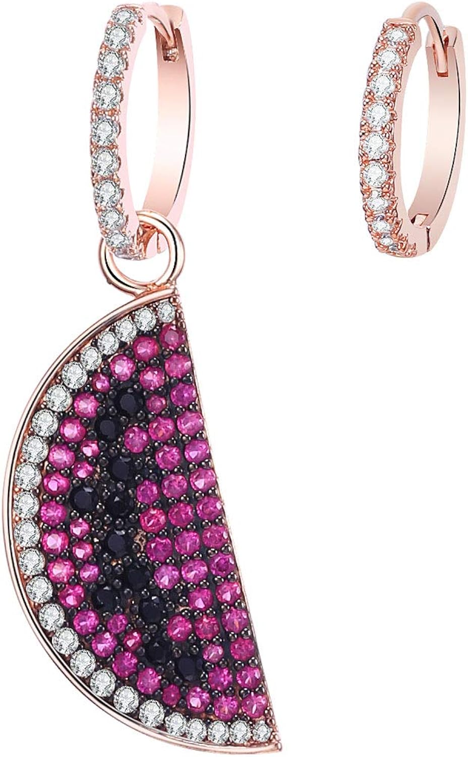 Cute Watermelon Shape Dangle with Colored Cubic Zirconia Crystal Asymmetric Earrings Hypoallergenic Women Earrings for Friends Gift
