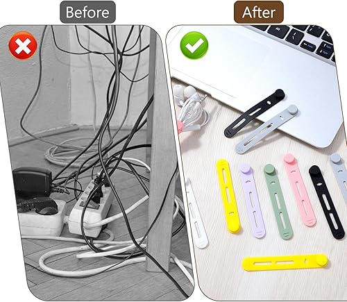 Miniatura 4 de 42 bridas de silicona reutilizables para cables, multiusos, organizador de cables elásticos multiusos para cables y cables de carga para oficina en