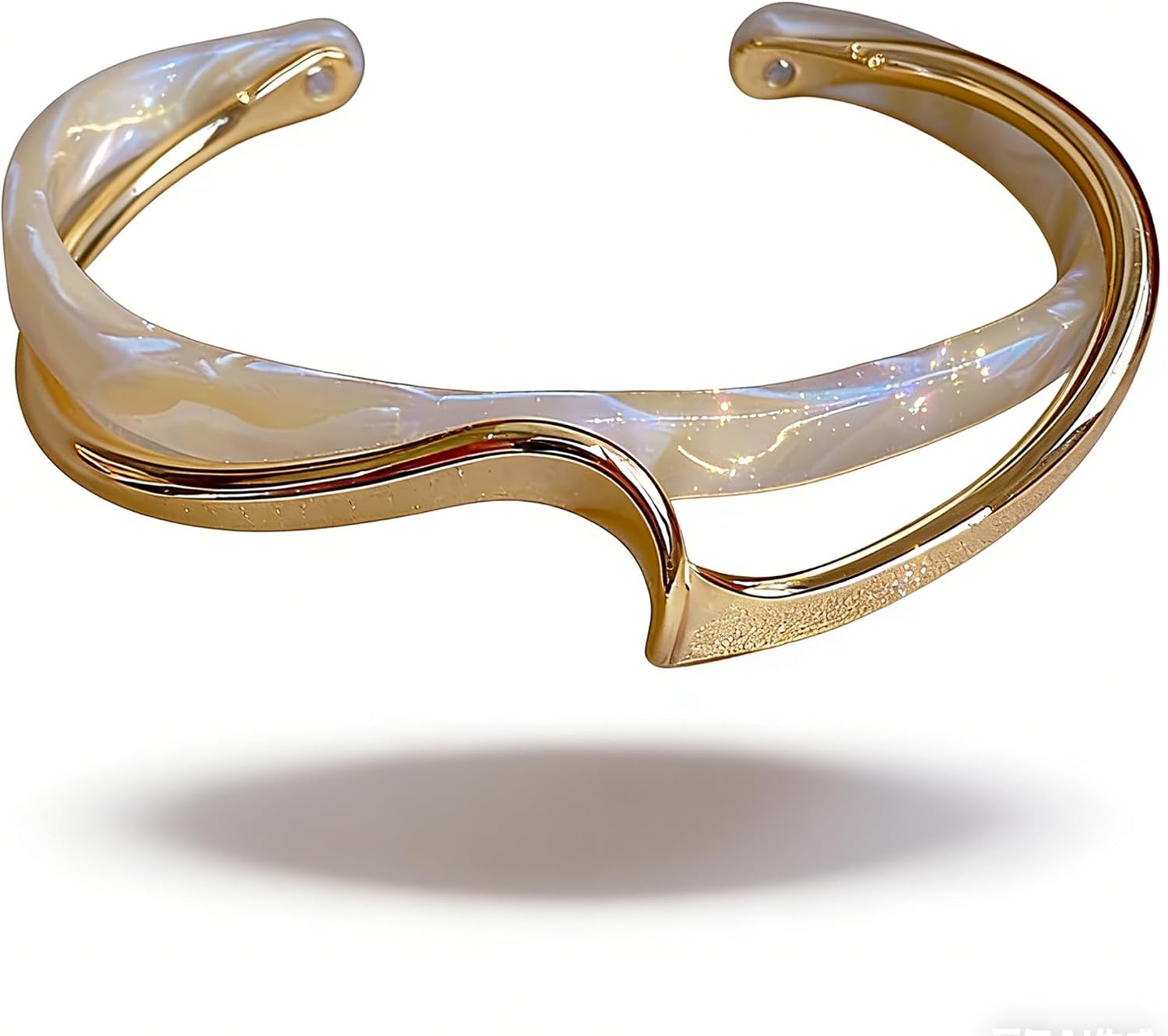 Women’s Gold Bangle Bracelet: White Wave Design Boho Alloy Cuff, Fashionable Mixed Metal Bracelet for Parties, Daily Commutes & Social Events