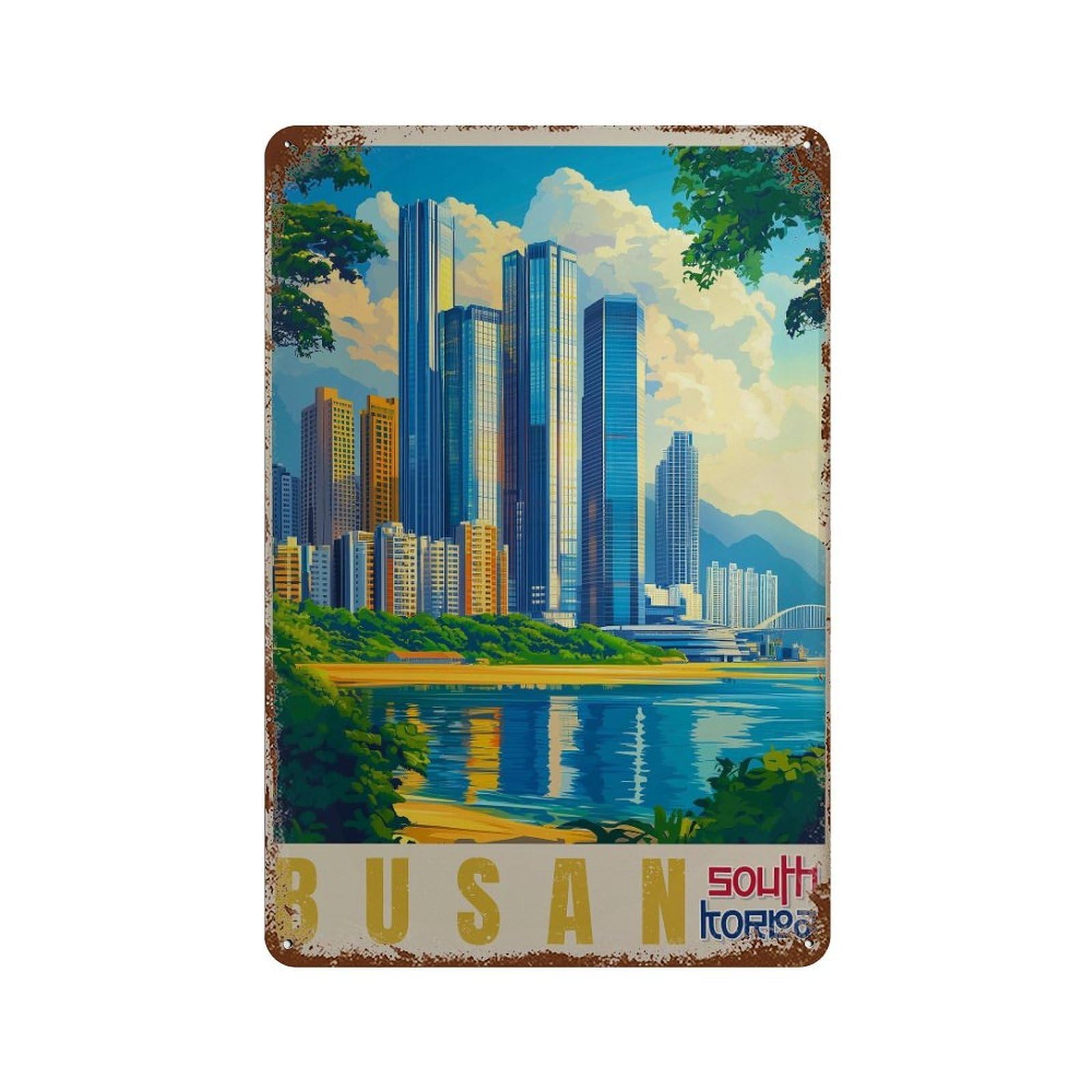 xiaoxiaoshen Busan South Korea Travel Asia Cityscape Wall Decor Art Metal Tin Poster Modern Home Decor Art Home Bar Shop Decorations Vintage Sign 30x20cm