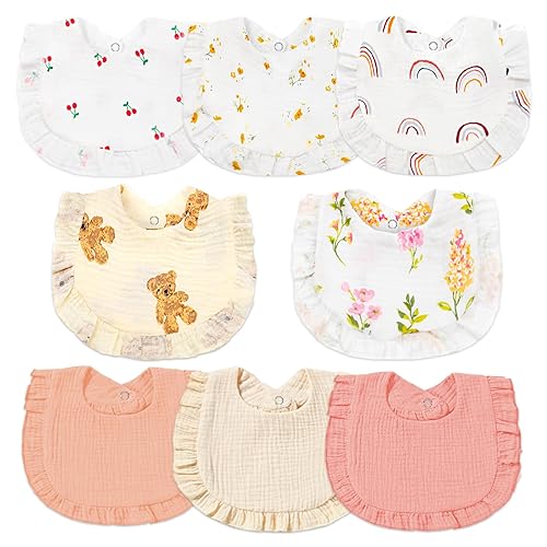 Miniatura 9 de Baberos de muselina para bebé, baberos tipo bandana para babeo para niñas, baberos de algodón 100% ajustables y suaves para dentición y babeo