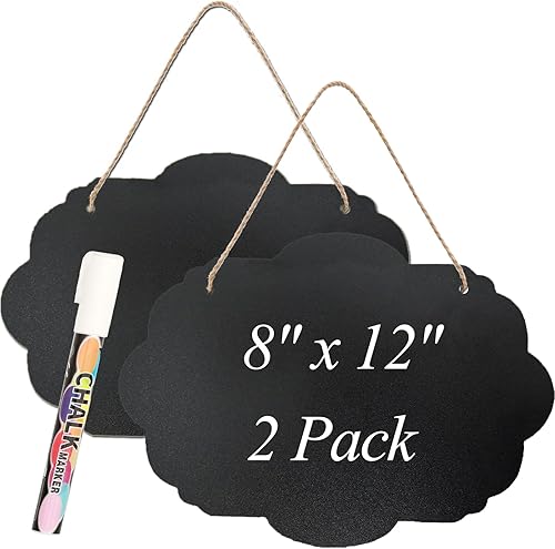 Miniatura 8 de NANXJIUR Paquete de 2 etiquetas colgantes para pizarra, mini letreros de pizarra con cuerda, letreros de madera de 8 x 12 pulgadas, mini pizarras