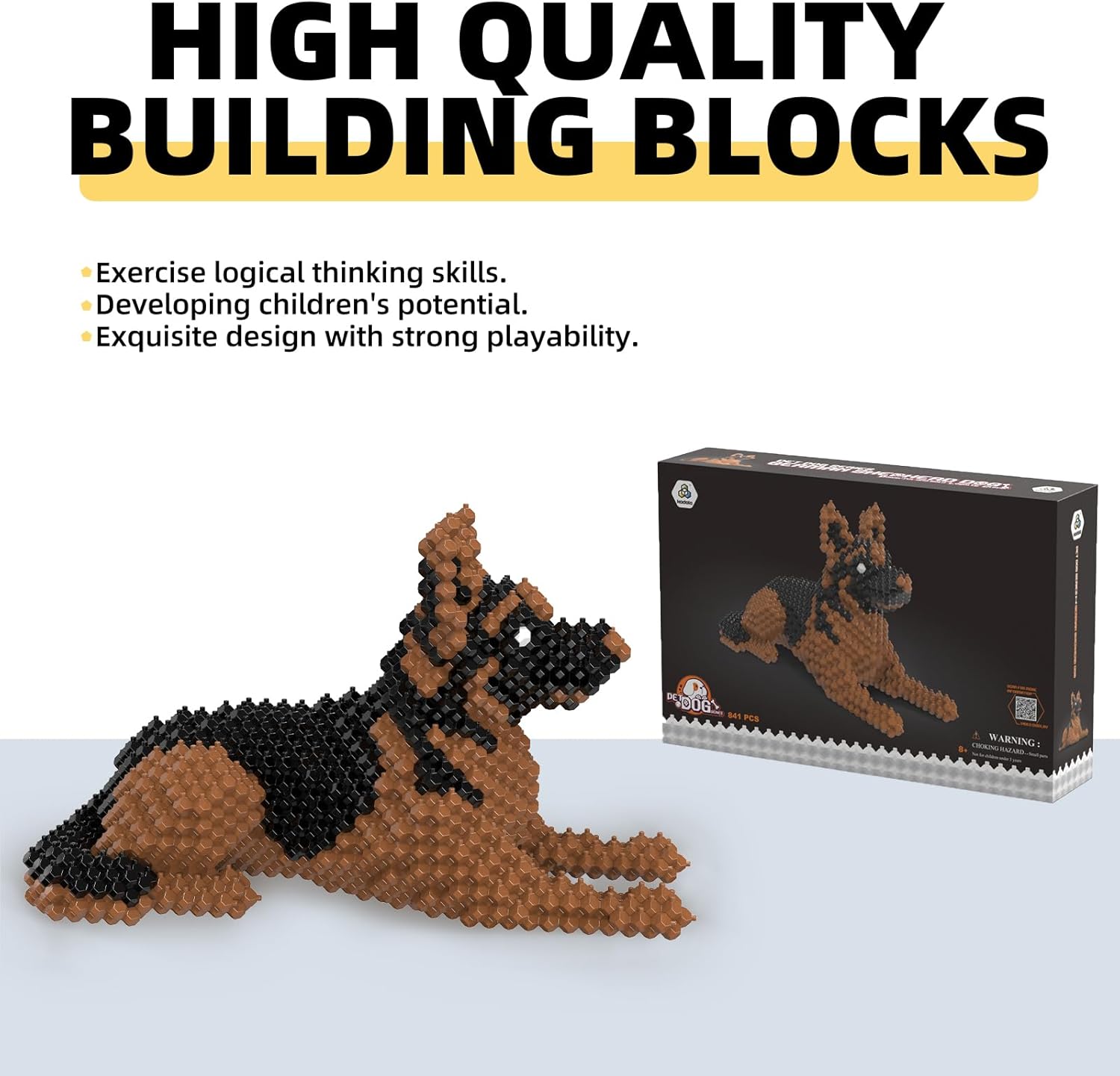KADELE Cute Dog Building Animal Sets, Extremely Challenging STEM Building Blocks Decor for Adults Kids, Micro 3D Educational Toys for Boys Girls Ages 8 and Up，German Shepherd