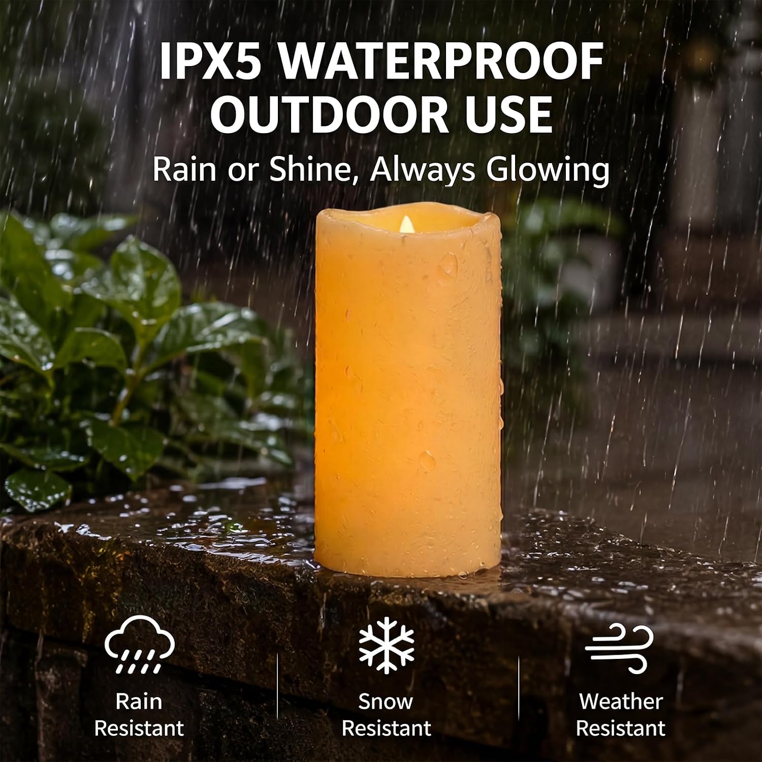 Condition photo showing New/Like New for homemory dusk to dawn outdoor waterproof flameless candles with auto light sensor, flickering led pillar candles, battery operated fake candles lanterns, porch, patio, garden decor, 3"x6", set of 2 d3"xh6"6"