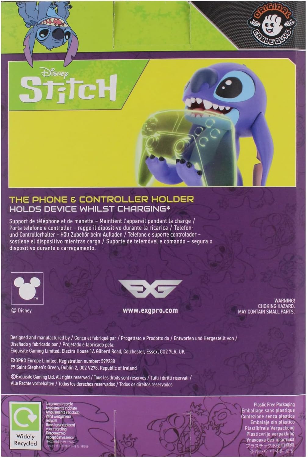 Exquisite Gaming: Lilo & Stitch: Smiley Stitch - Controller originale Cable Guys e supporto per telefono, supporto per dispositivo da collezione, personaggio con licenza ufficiale