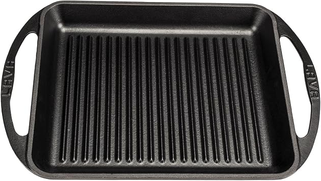 Lava Casting Rectangular Grill Pan Cast Iron Solid Double Handle Size 26x32cm.