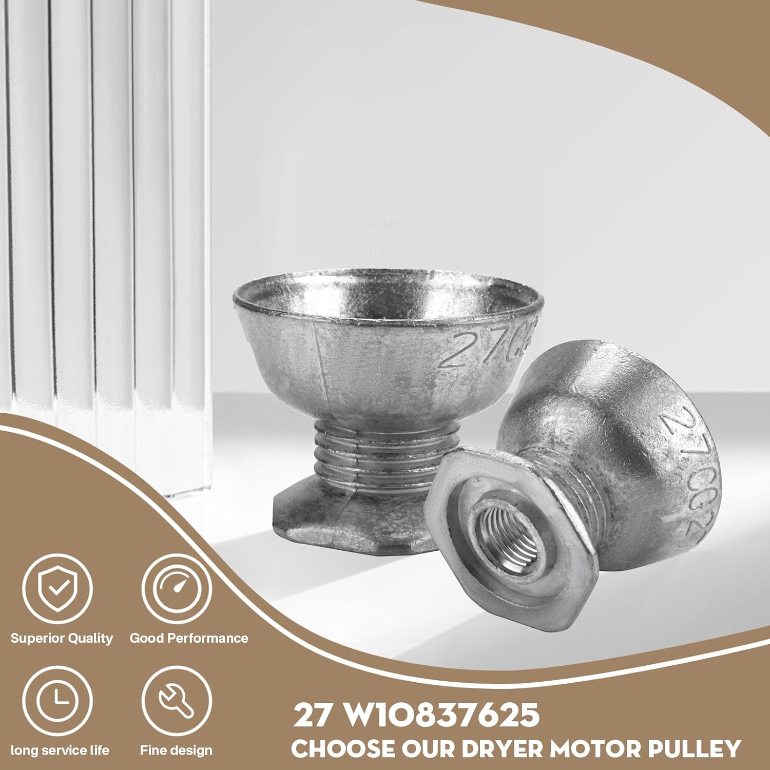 Dryer Motor Pulley 27 W10837625 Replacement for Kenmore Whirlpool Maytag Kitchen Aid Dryers W10460106 W10509022 8578220 694872 4363333 AP5988738 3389729 W10402907