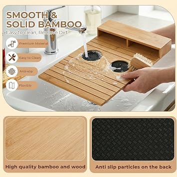 Bamboo Sofa Arm Tray with Cup Holder, Foldable Couch Arm Table with Anti-Slip Base, Wooden Armrest Organizer for Drinks, Snacks, and Remote Control