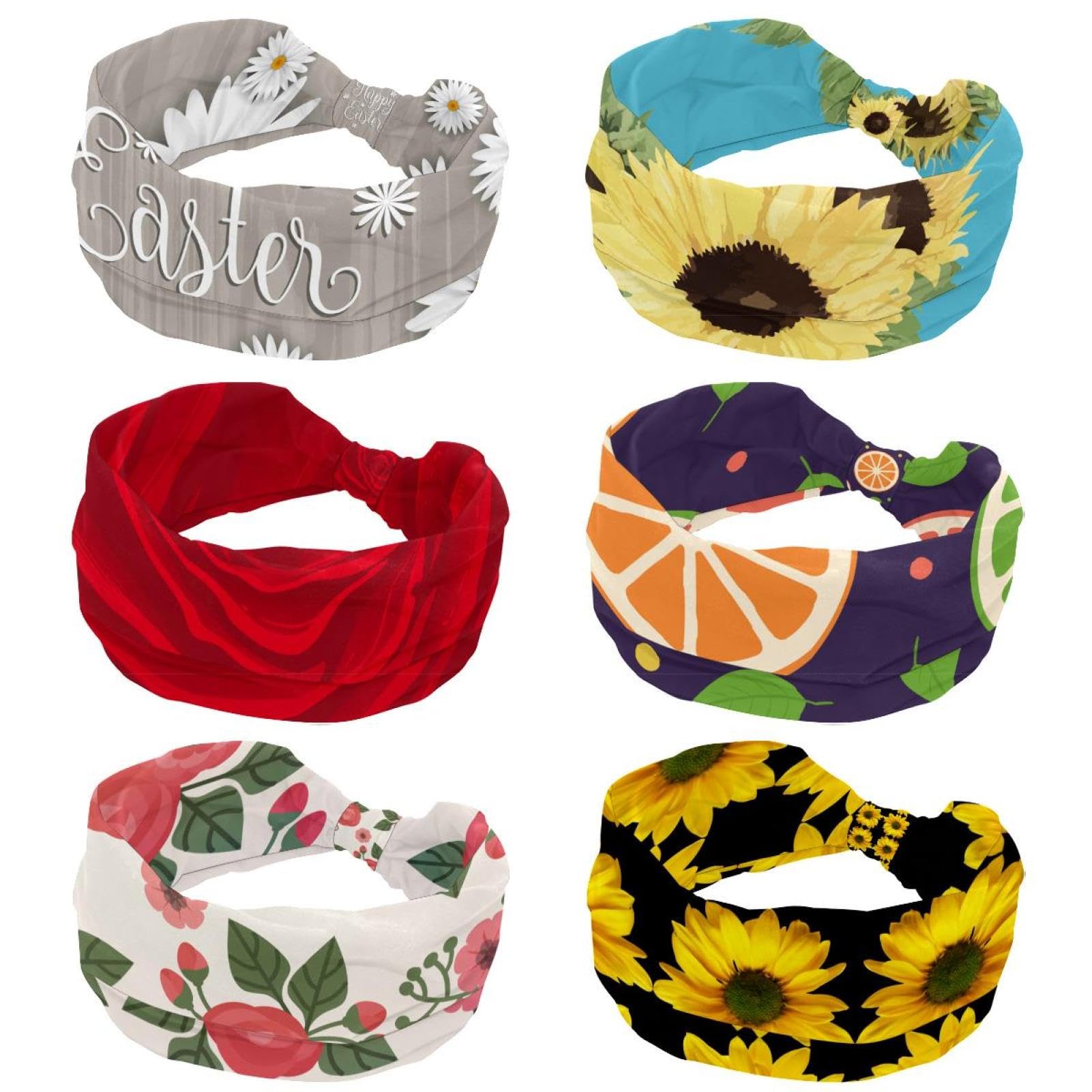 Lot de 6 bandeaux élastiques antidérapants pour femme Motif mandala floral foncé Pour yoga, sport, entraînement