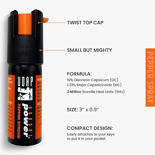 Miniatura 4 de UDAP 2VC Pepper Power OC - Espray compacto de autodefensa para hombres y mujeres, tamaño de viaje de bolsillo, potente, corriente de 10 pies, 0.4