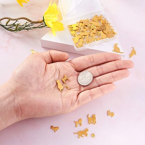 Miniatura 6 de Fashewelry 60 piezas de cabujones de garra de hueso de gato dorado con forma de hueso de perro y gato dorado con forma de animal en blanco, para