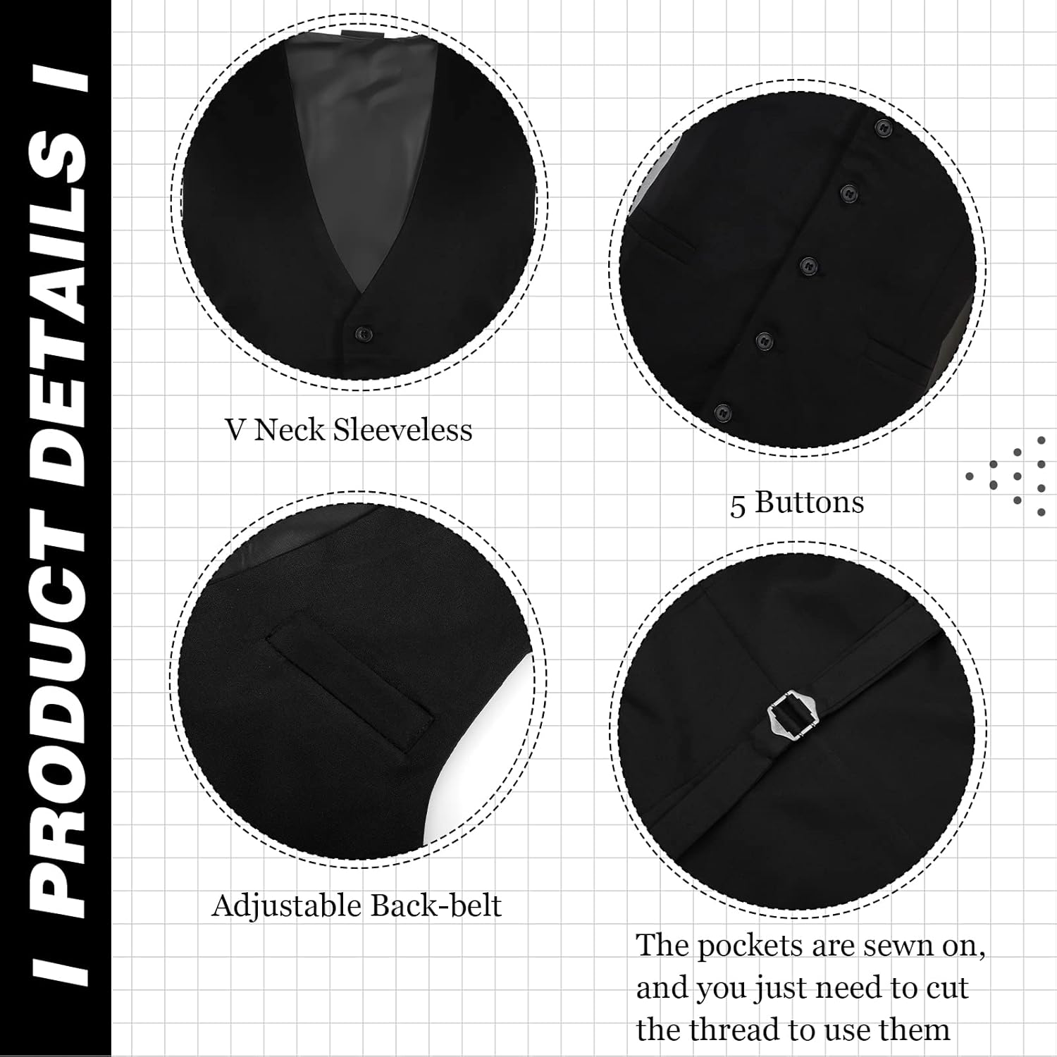 Haysandy Men's Formal Vest Set Business Classic Waistcoat with Necktie Bow Tie and Pocket Square for Tuxedo Wedding Dress - Image 6