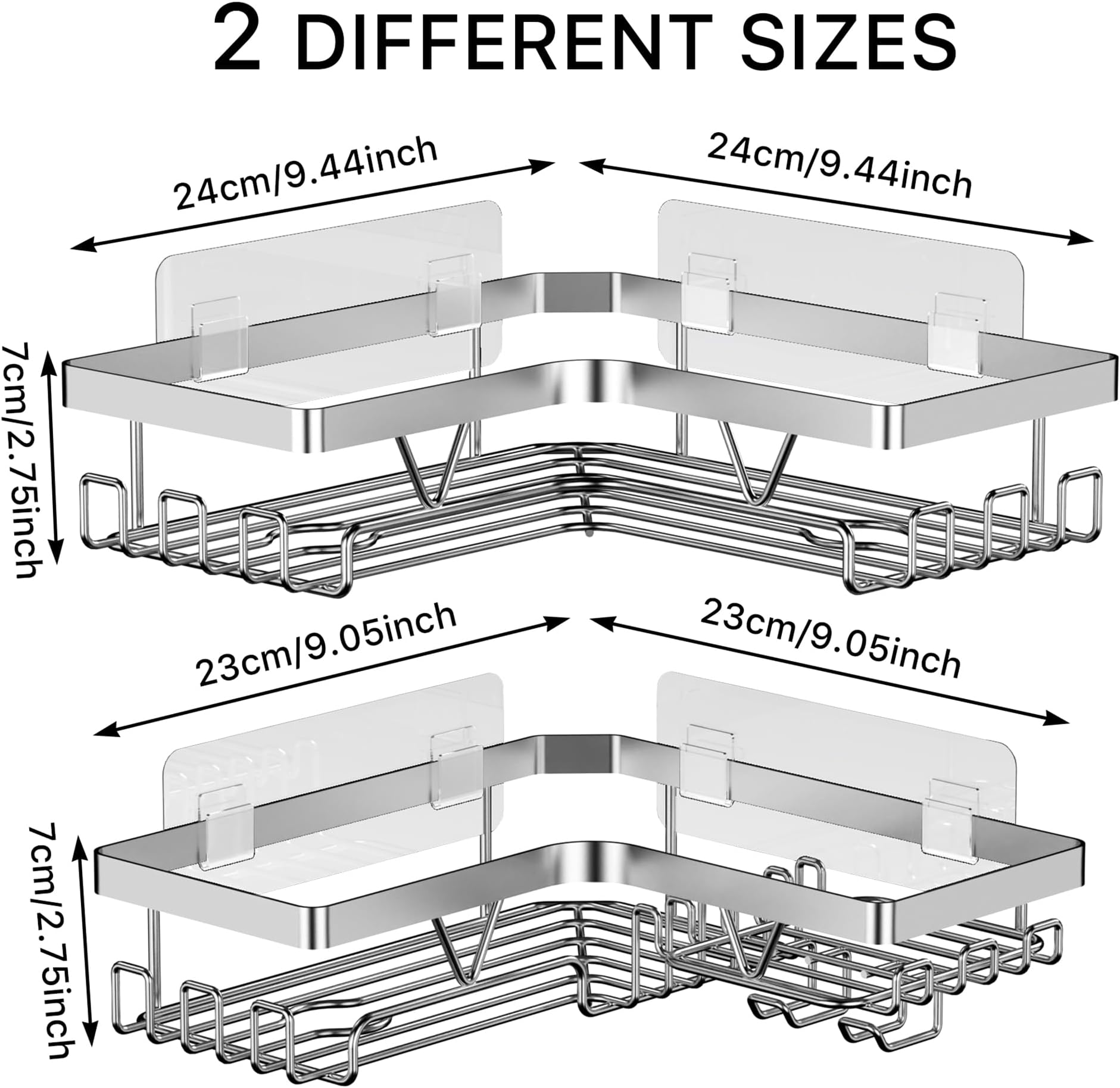 Kegii Corner Shower Caddy, Bathroom Shower Organiser, No Drilling Shower Shelf, Adhesive Shower Storage Rack, Stainless Steel Silver