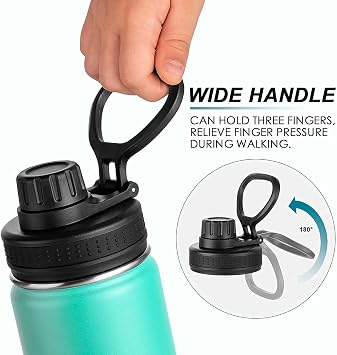 Koodee Insulated Water Bottle, 18 oz Stainless Steel Double Wall Vacuum Wide Mouth Sport Bottle with Leakproof Spout Lid (Teal)