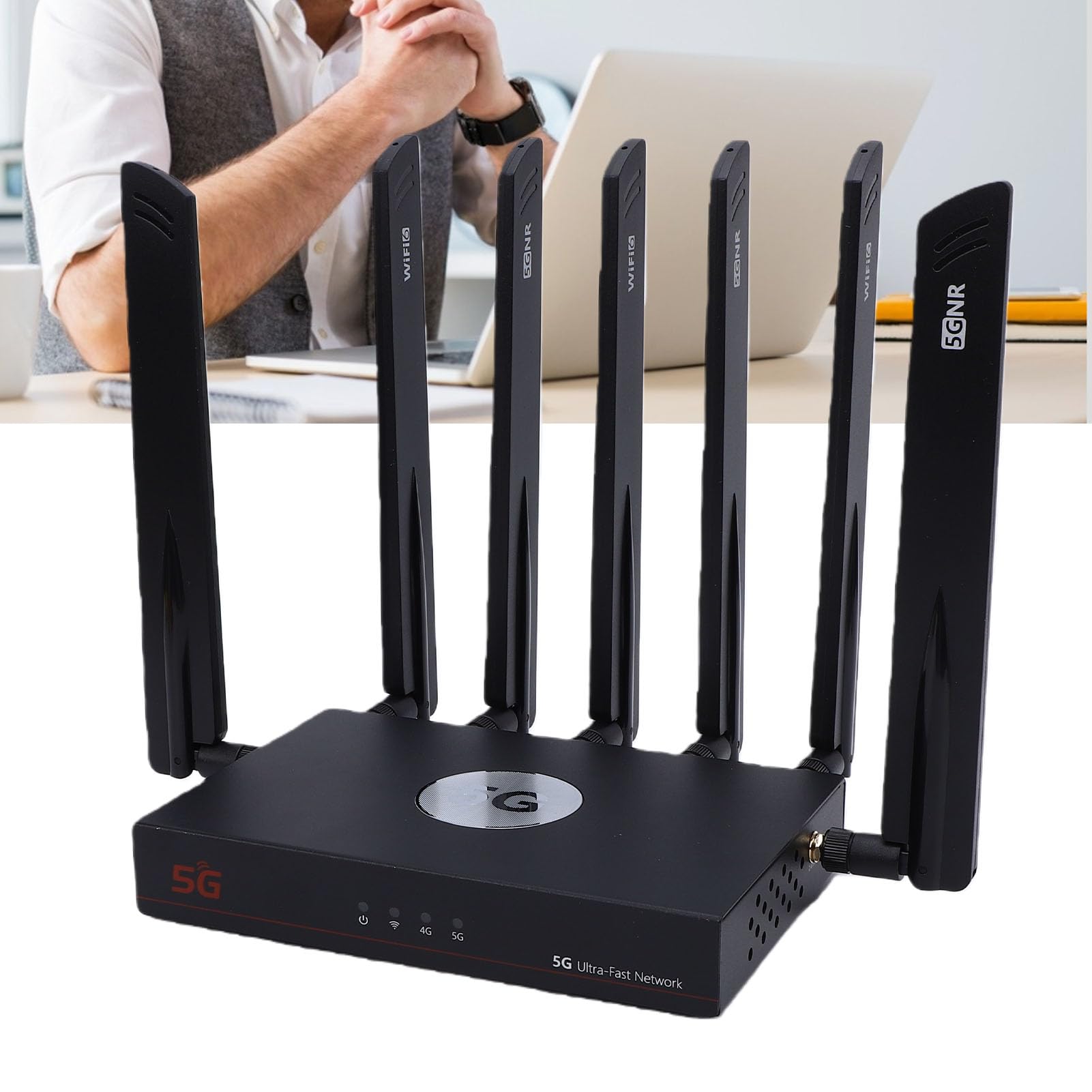 Modulo Chip Router 5G WiFi 6 Dual SIM CPE 7 Antenne Ad Alto Guadagno Gigabit LAN per Streaming 4K e Lavoro Remoto (Spina europea)