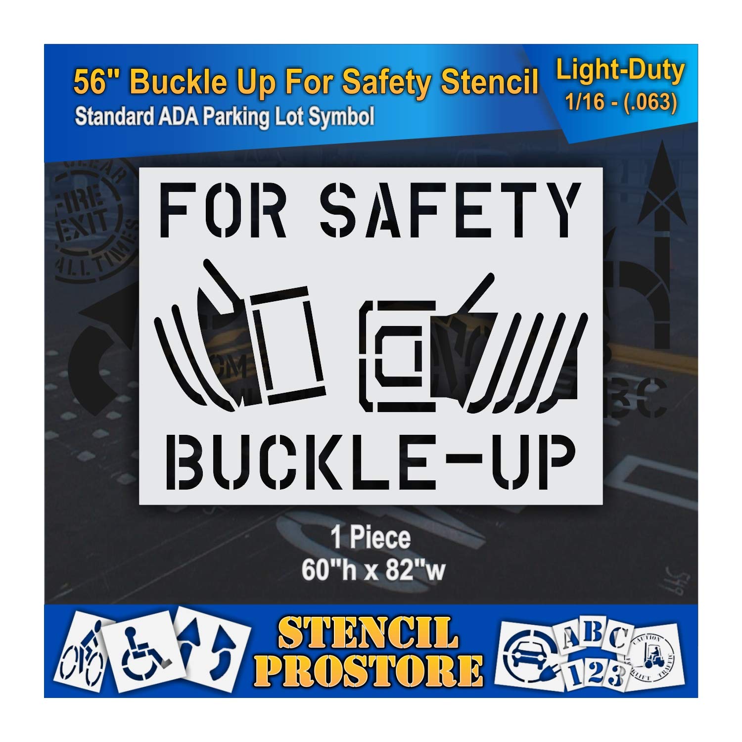 Pavement Stencils - 66 in - Safety Icon - Seat Belt for Safety Buckle UP Stencil - 56" x 79" x 1/8" (128 mil) - Pro-Grade