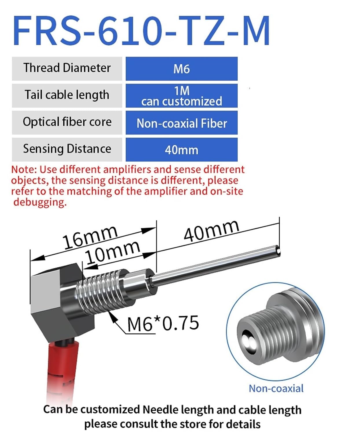 Fiber Optic Sensor Diffuse Reflection M6 with Needle Long Elbow Coaxial Non-coaxial 12-24V DC Fiber Optical Amplifier