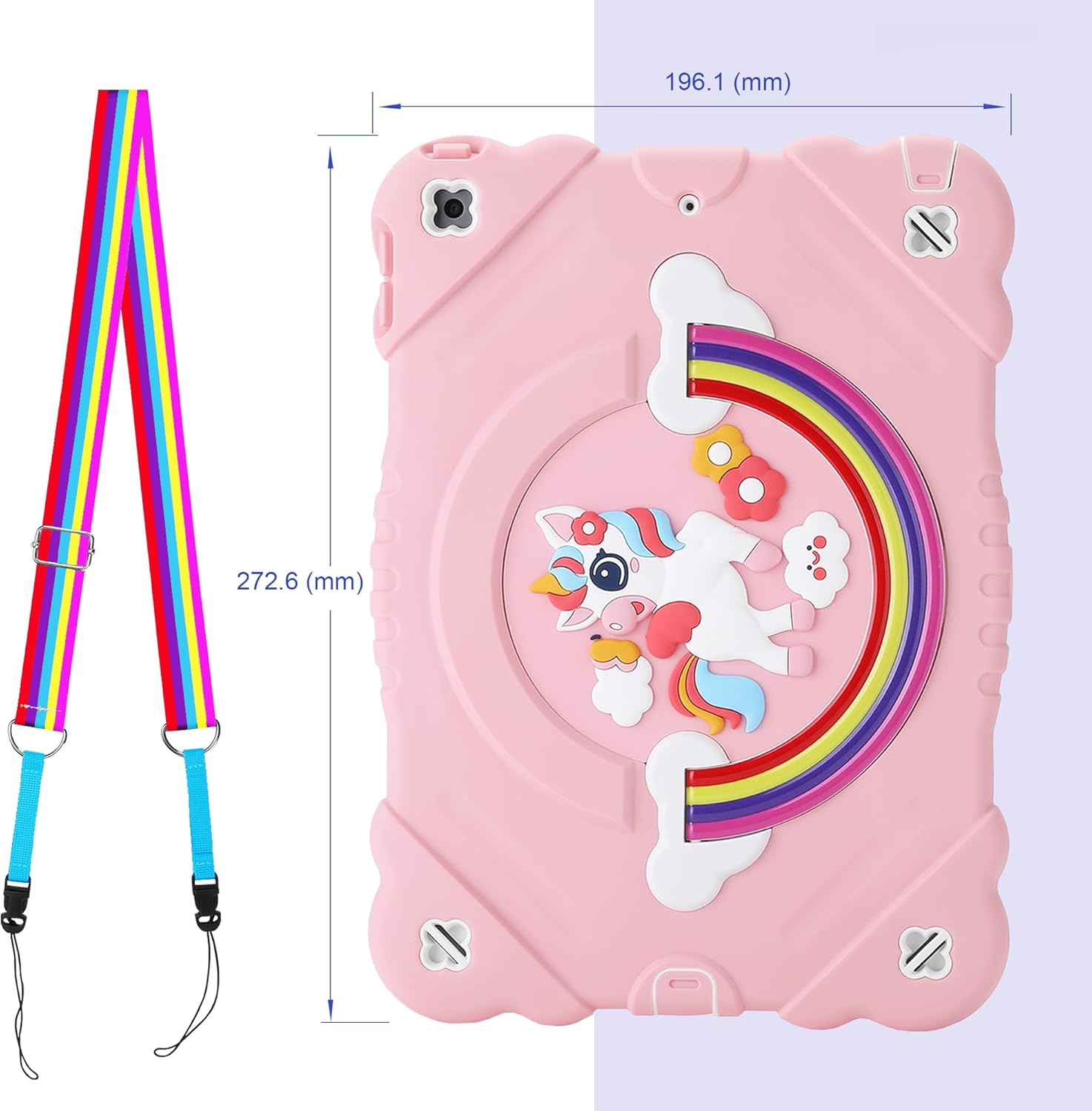 XZC Case for iPad 9th/8th/7th Generation 2021/2020/2019(10.2 inch), Unicorn Cute Cover Heavy Duty Shockproof Protective Case with Built-in Stand Strap for Kids Girls Women (Pink)